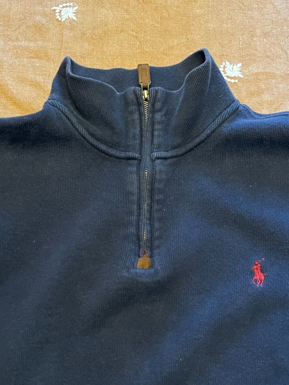 Polo Ralph Lauren 1/4 Zip 100% Cotton Knit Pullover Sweater in Navy Size M - Picture 7 of 8